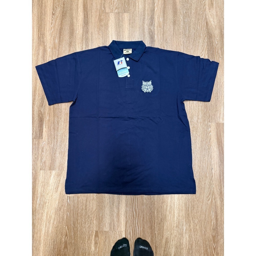 Russell Athletic Mens Navy Blue Pro Cotton Wildcat Mascot Polo Shirt Size 1X NWT
